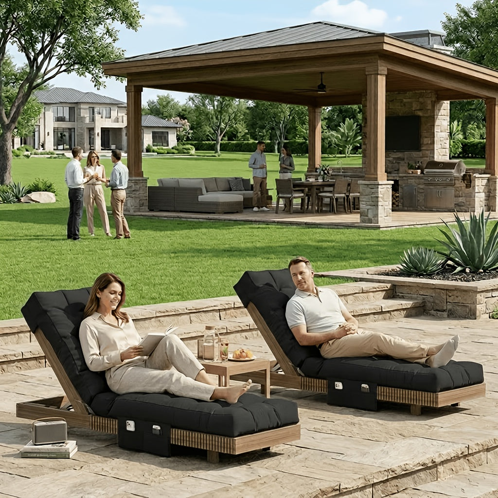 [Plush Patio Pad] 1pc/2pcs Upgrade Replacement Chaise Lounge Cushion Only - 5" Thick Plush Patio Pad, Waterproof Fade-Resistant, Non-Slip Foam, With Side Pocket & Removable Washable Cover