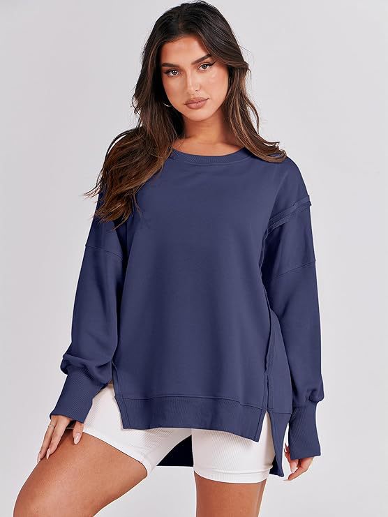 Frayed Hem Split Patchwork Long Sleeve Sweater