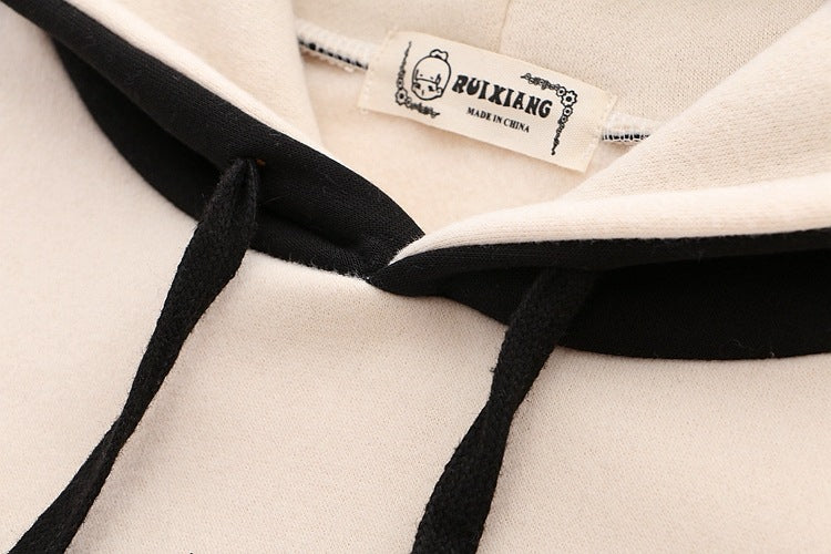 Cute Panda Cartoon College Style Loose Contrast Color Sweater