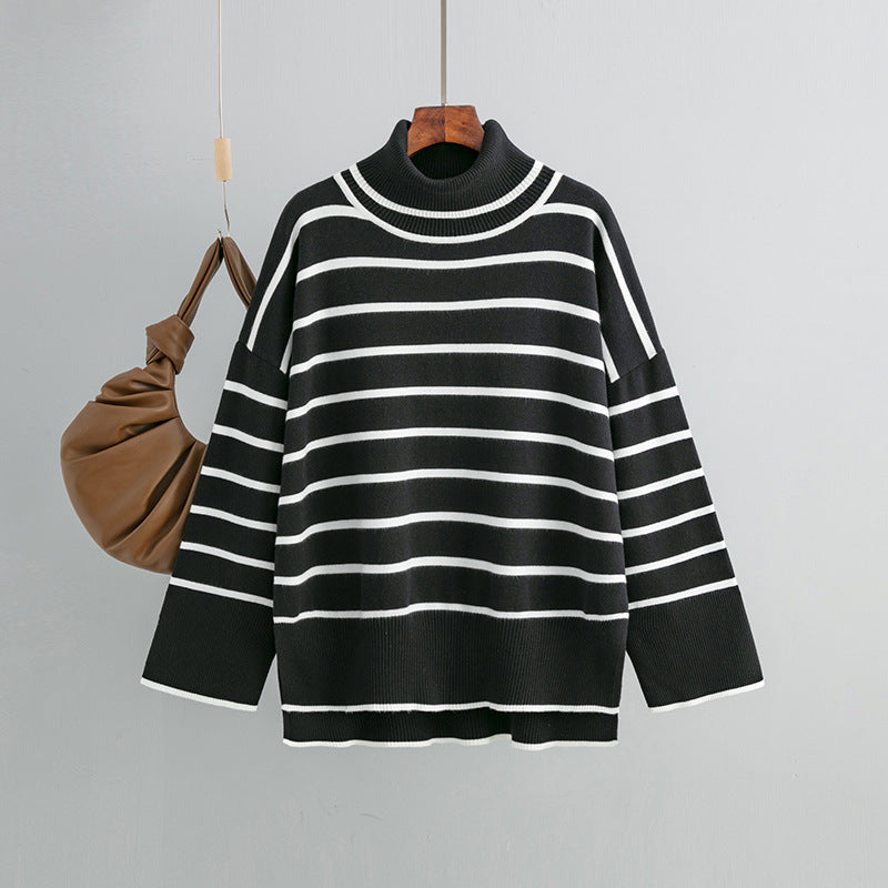 Cozy Colorblock Striped Turtleneck Sweater
