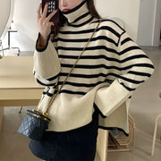 Striped Sweater Loose and Lazy Style Underwear Long Sleeved Top Women's Clothing