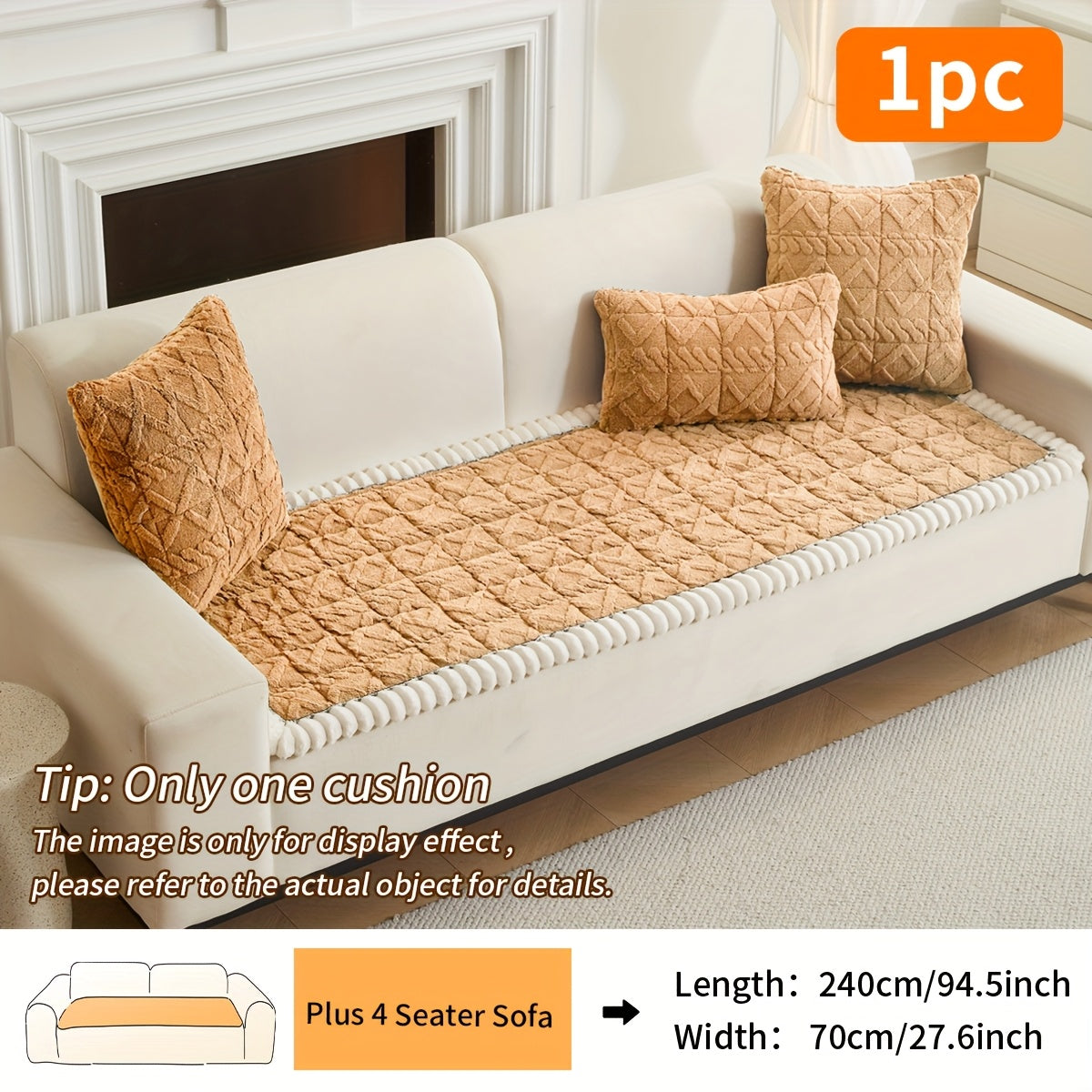 1pc Soft Quilted Sofa Cushion, Thickened Polyester Sofa Cover for Warmth in Autumn And Winter, Home Decoration Suitable for 2, 3, Or 4-Seater Sofas.