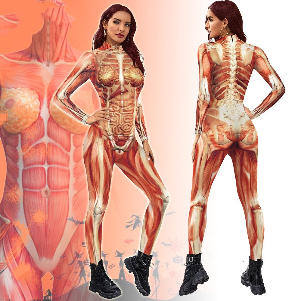 Skeleton Print Full Body Jumpsuit Halloween Costume