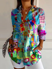 Women's Summer European And American Seven-sleeve Floral Pattern Printed 3D Shirt