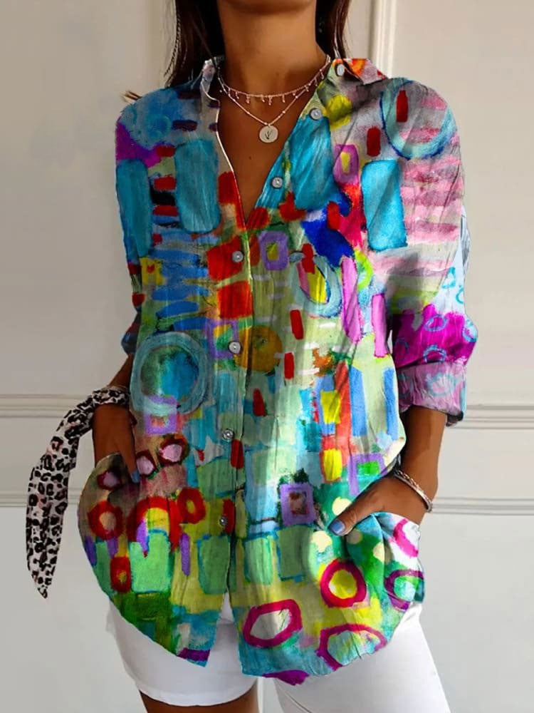 Women's Summer European And American Seven-sleeve Floral Pattern Printed 3D Shirt