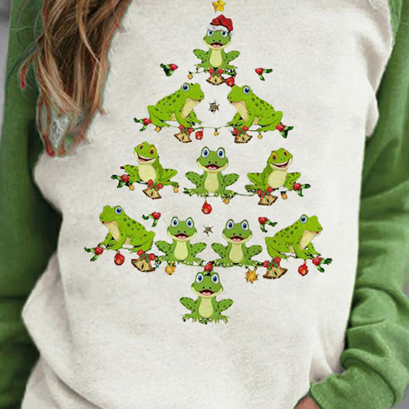 Women's Christmas Printed Round Neck Long Sleeve T-shirt