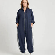 Color-Block Striped Zip-Up Jumpsuit