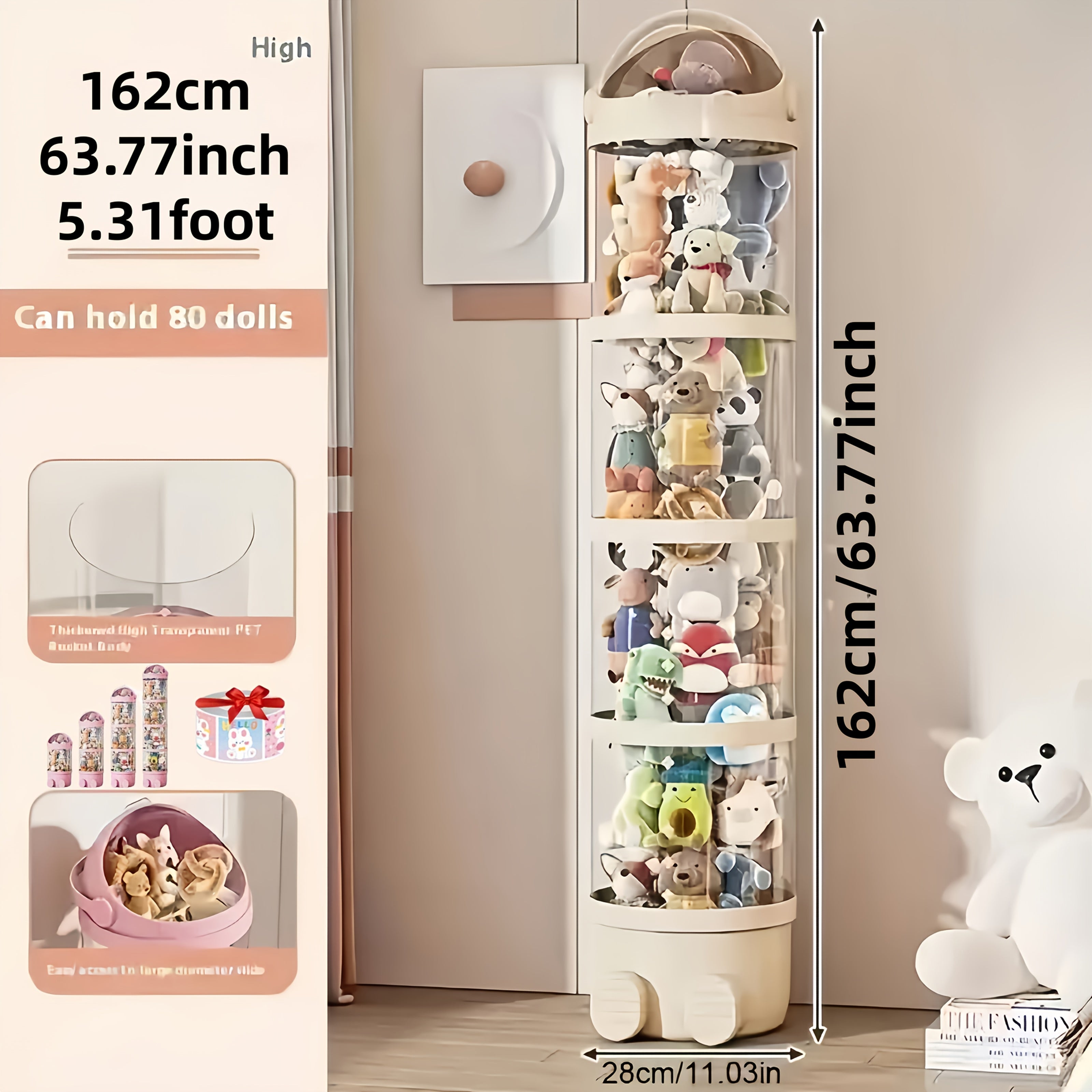 [Mother's Day Gift] Four-Layer Transparent Large-Capacity Plastic Storage Bucket, Plush Zoo Animal House, High-Profile Transparent Storage Bucket, Keeps Animal Tidy, Suitable for Dollhouse Bedroom And Living Room Decor, Perfect Gift for Mother's Day