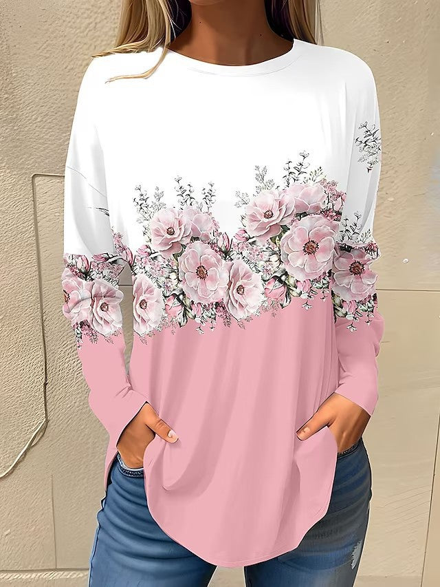 Women's Casual Plus Size Round-Neck Long Sleeve Top
