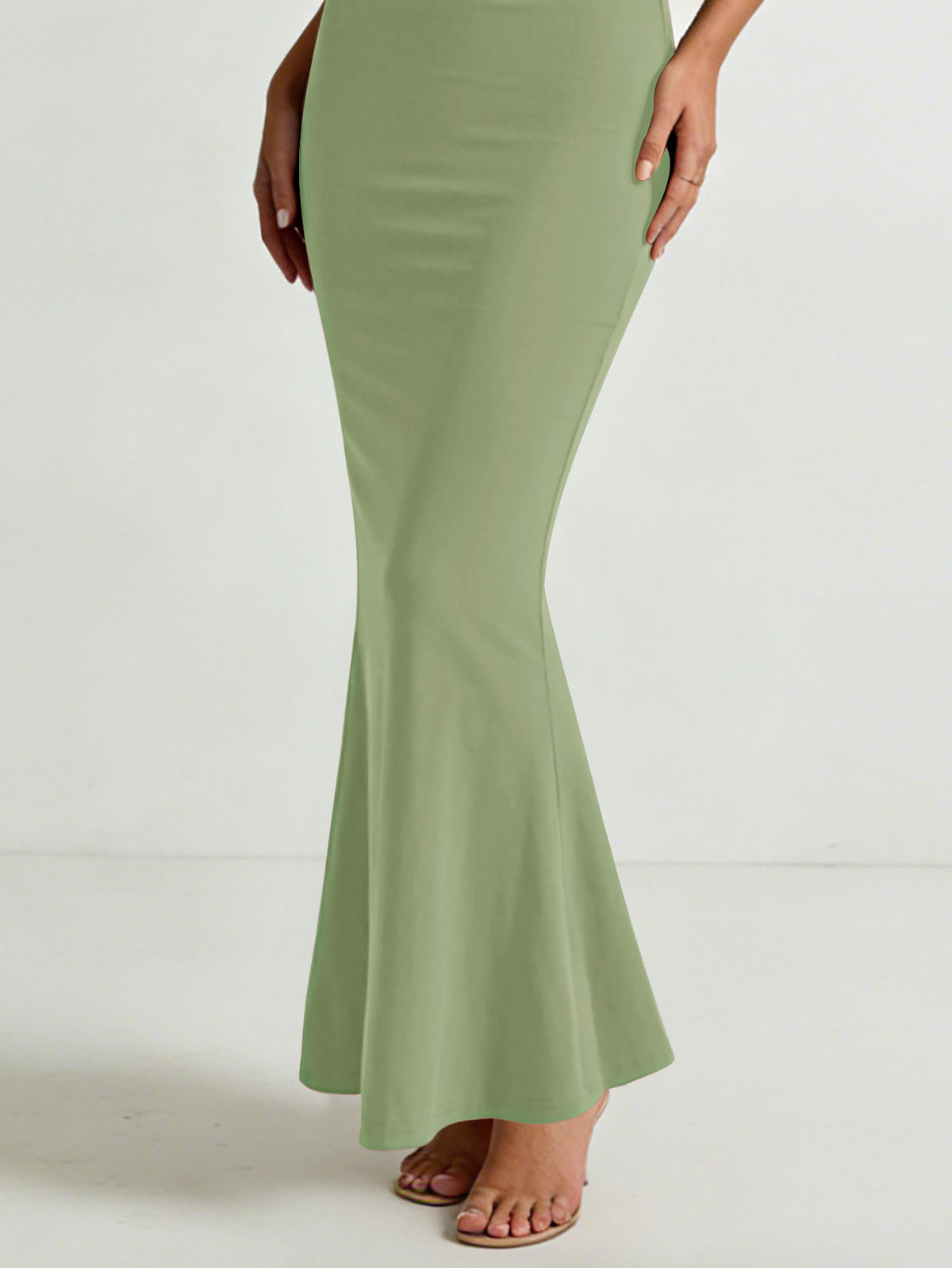 Women's Solid Color Spaghetti Strap Square Neck Bodycon Maxi Dress, Elegant Sleeveless Mermaid Evening Dress Summer Dress for Women