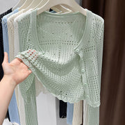 Hollow-Out Knitted Cardigan – Chic Long-Sleeve Pullover for Women