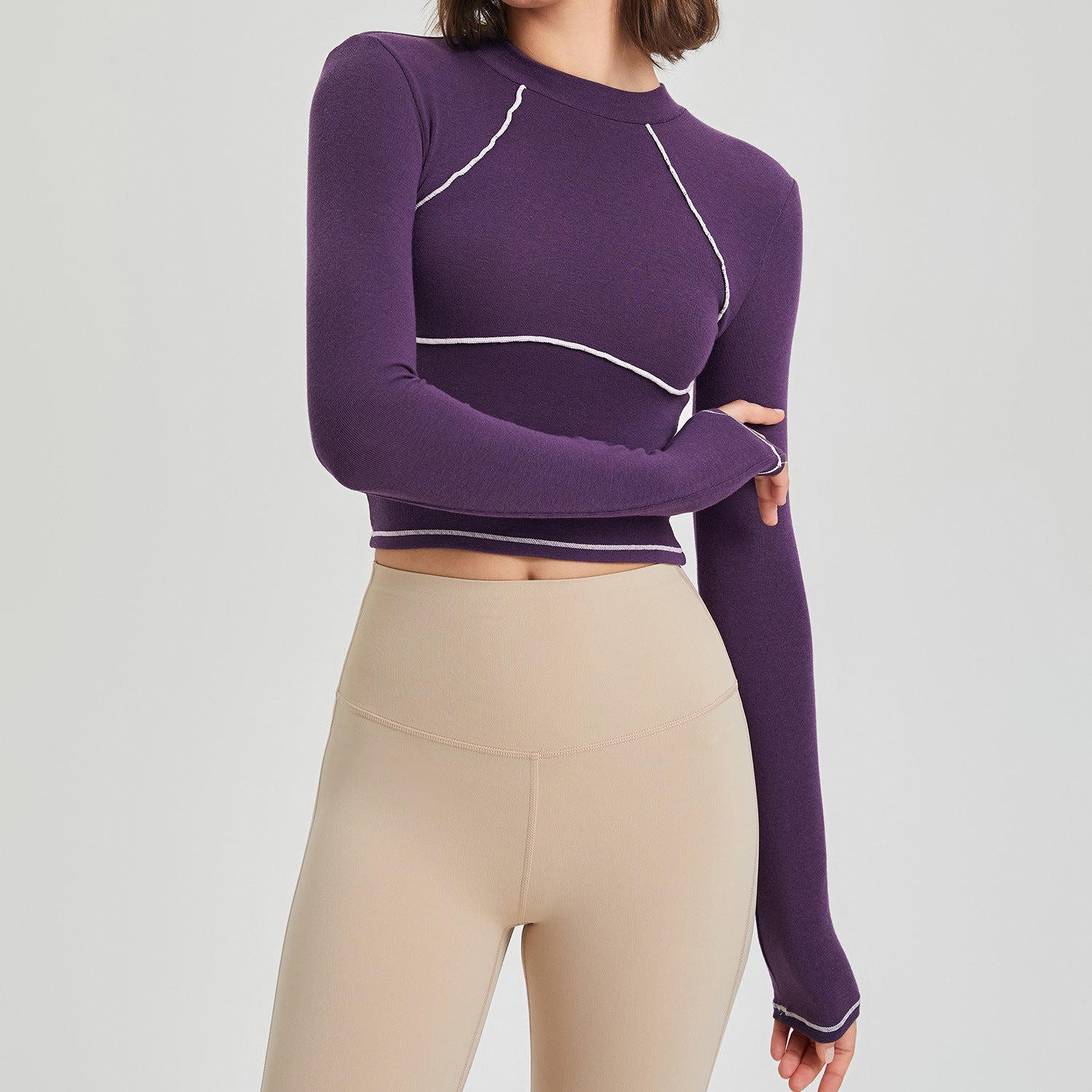 Autumn And Winter Fitness Suit Women's Long Sleeve Muss Tight Training Sports Top Women's Contrast Running Yoga Suit