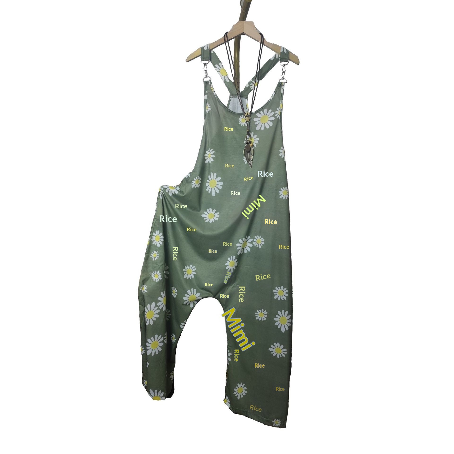 Womens Floral-Print Loose Casual Suspender Jumpsuit With Buckles