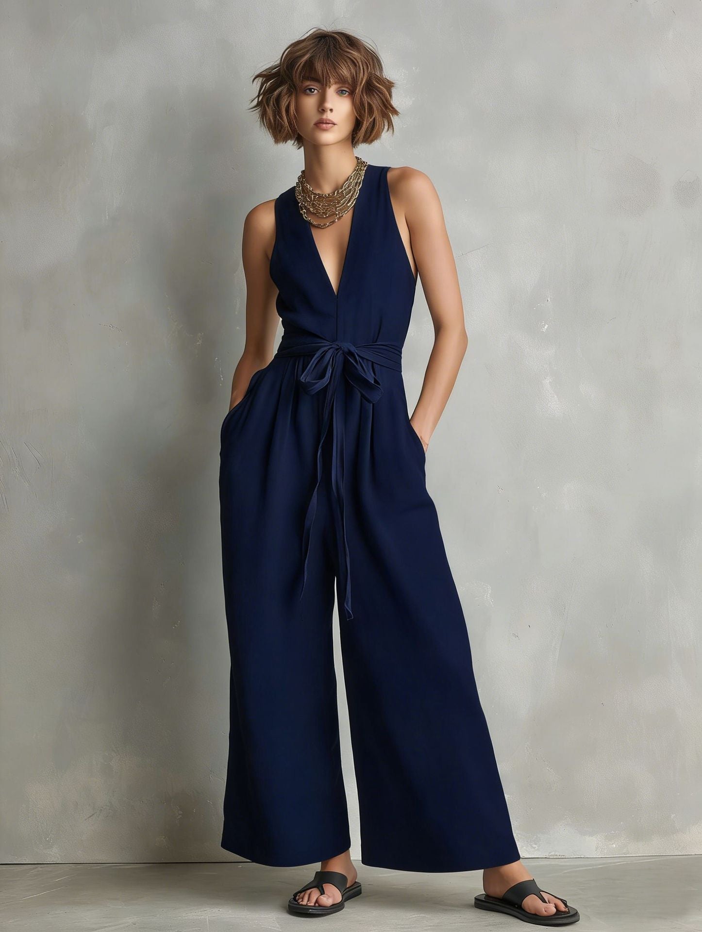 Elegant V-Neck Sleeveless Commuter Jumpsuit