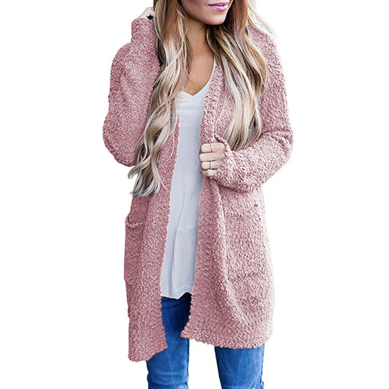 Cozy Fleece Double-Pocket Knit Cardigan Sweater