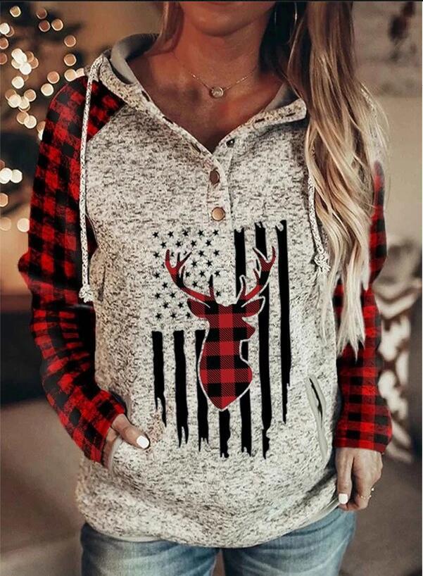 Plaid Print Fleece Hooded Sweatshirt