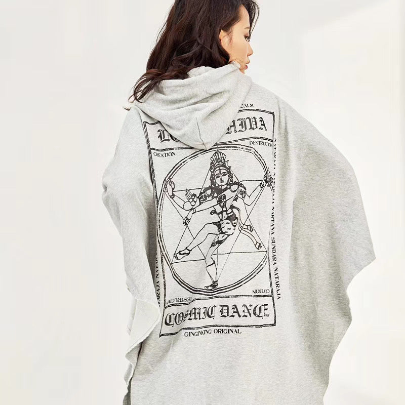 Cozy Printed Hooded Poncho Cape