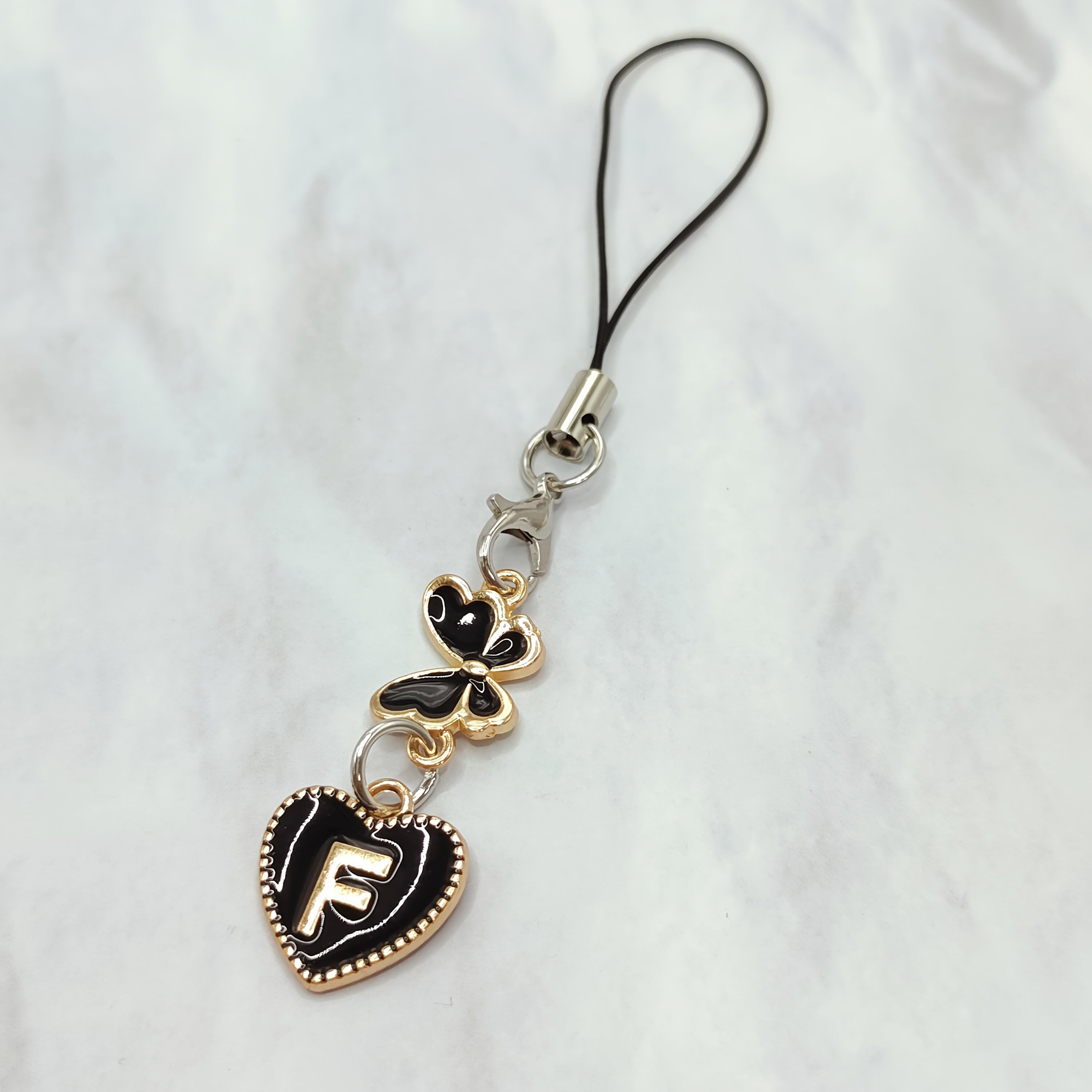 Black Letter A‑Z and Butterfly Phone Charm – Durable Aluminum Alloy