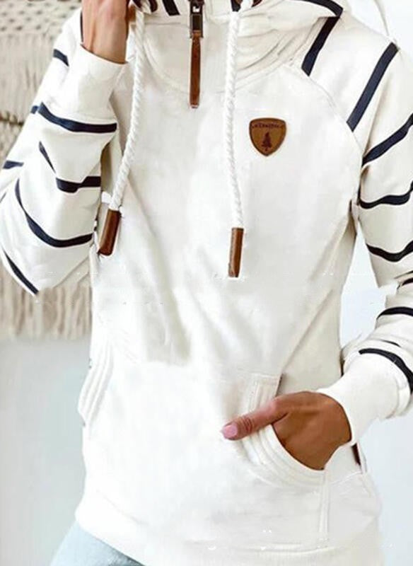 Chic Contrast Striped Turtleneck Pocket Women's Sweater