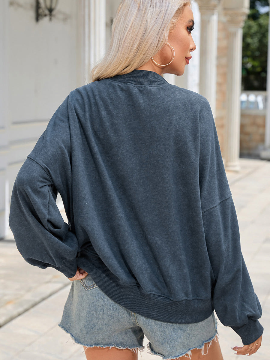Cozy Solid Color Loose Crew Neck Casual Sweater