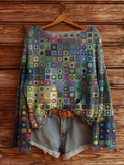 Digital-print Ethnic-style Womens Crew-neck Sweater