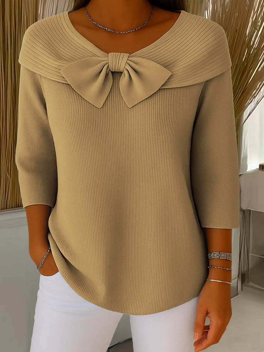 Knitted Bow Solid Color Sweater Autumn and Winter