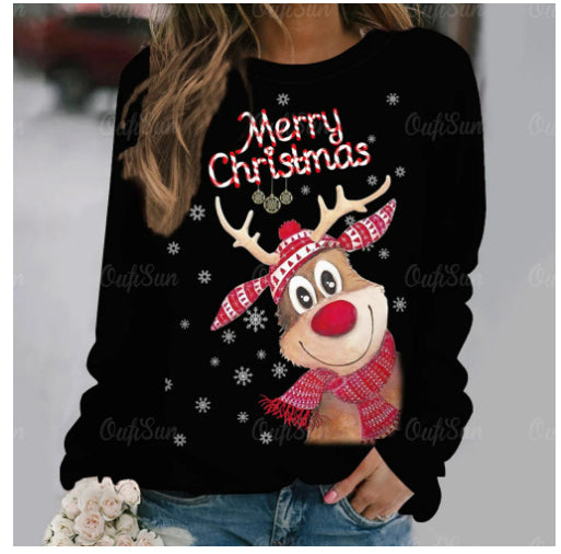 Women's Festive Holiday Print Crewneck Christmas Sweater