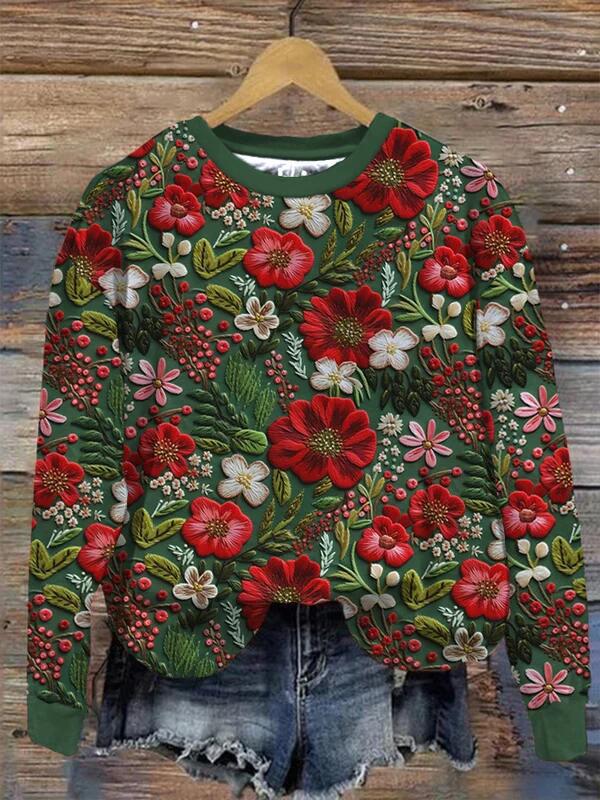 Women's Festive Christmas Graphic Round-Neck Sweatshirt