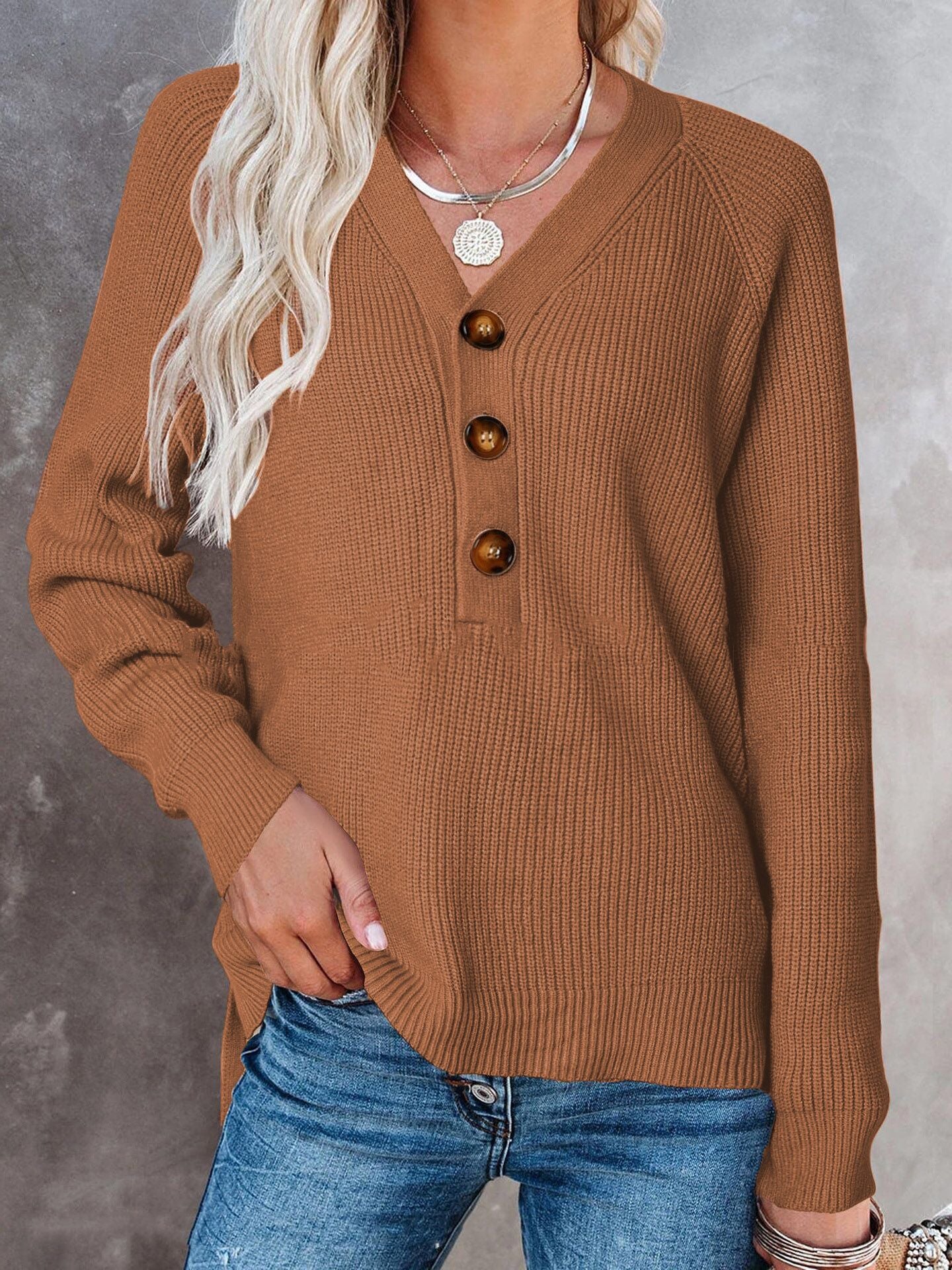 Women's V-Neck Button Knit Sweater
