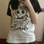 Retro Skull Print Casual Top – Trendy Short‑Sleeve Tee