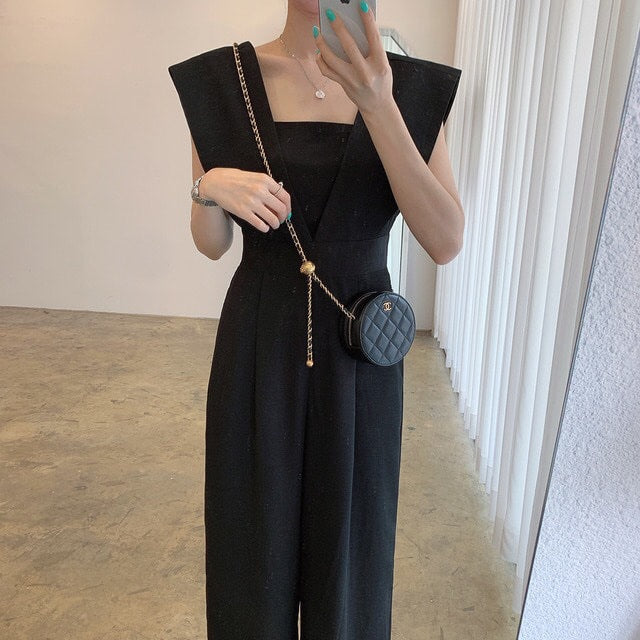 Women's Retro Square Collar High Waist Jumpsuit