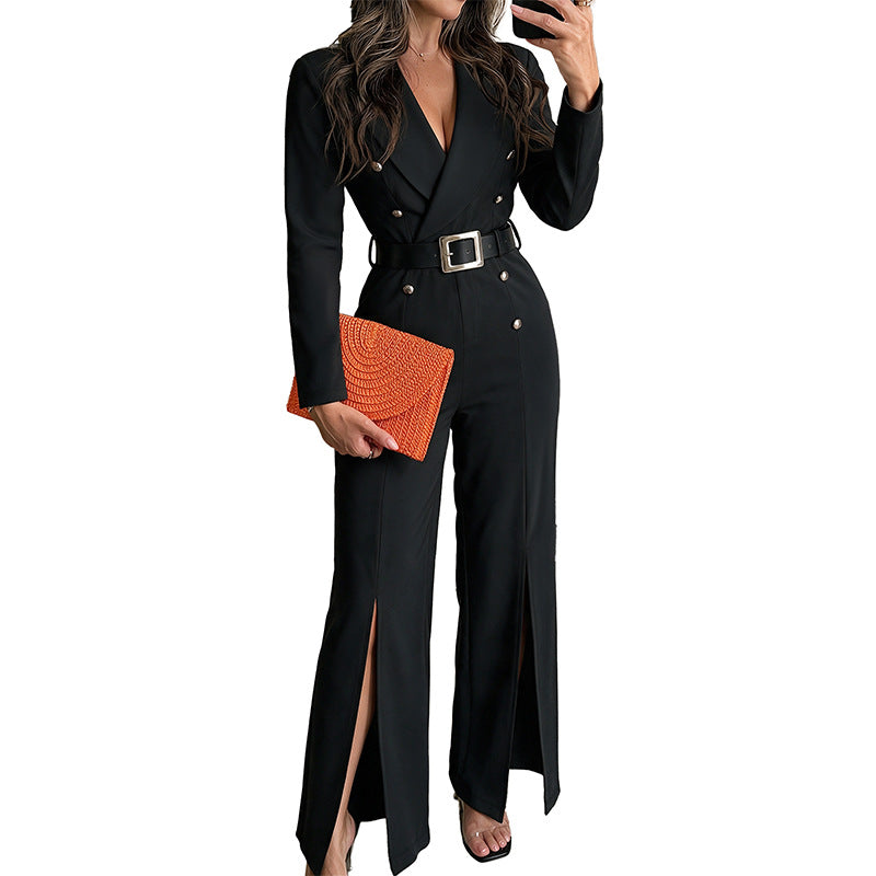High-Waisted Split Sleeve Jumpsuit with Belt