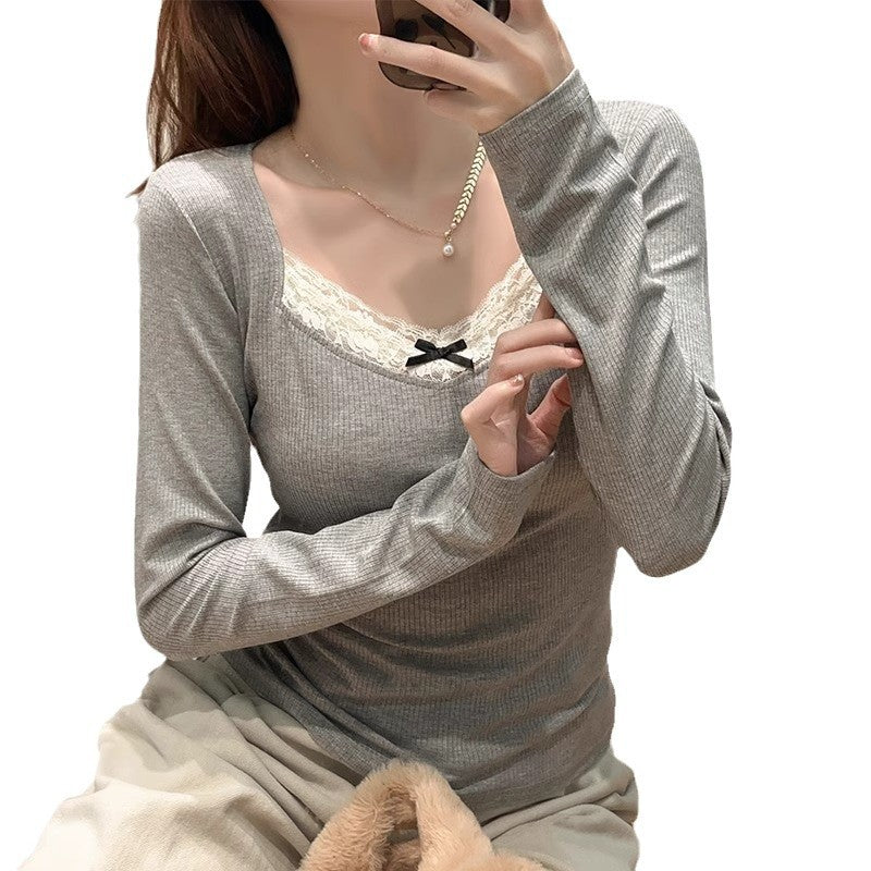 Women's Lace Long-sleeved Bottoming Shirt Slim Fit Inner Wear T-shirt