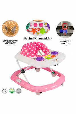 Adjustable baby toy walker with 3 height levels and sponge seat
