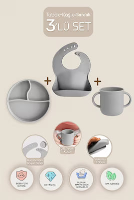 3-piece silicone baby feeding set with plate, cup and bib - image 2
