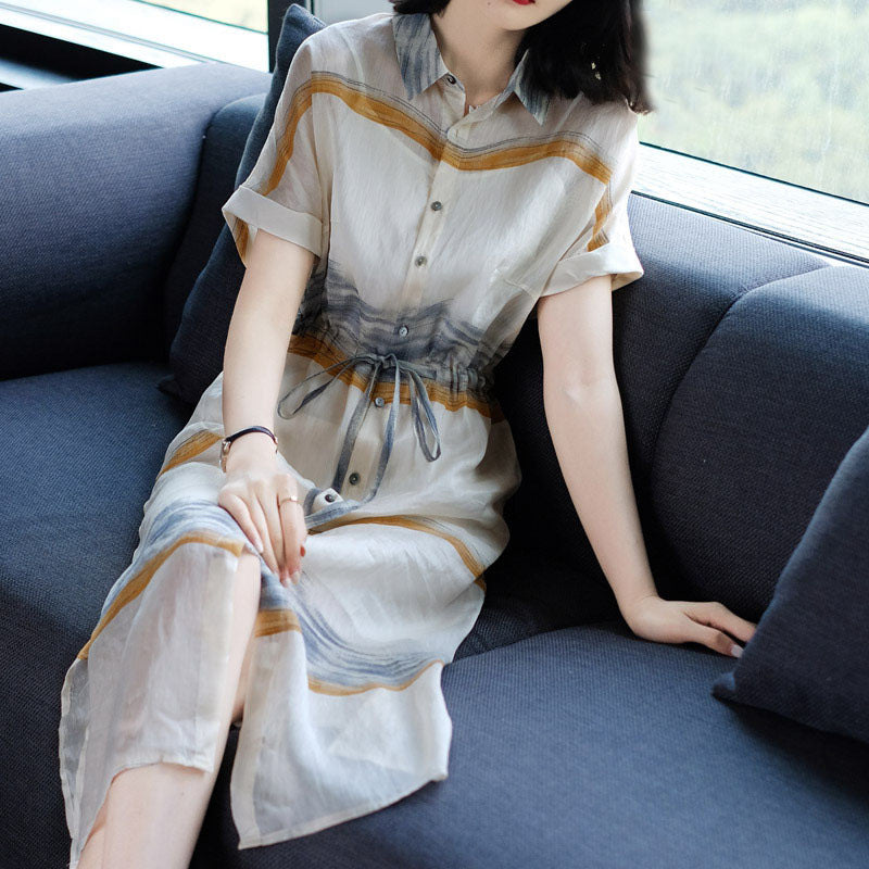 Summer New Lapel Waist Trimming Slimming Skirt