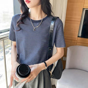Pure Cotton Versatile Figure-flattering Striped Nursing Base Short-sleeve Top