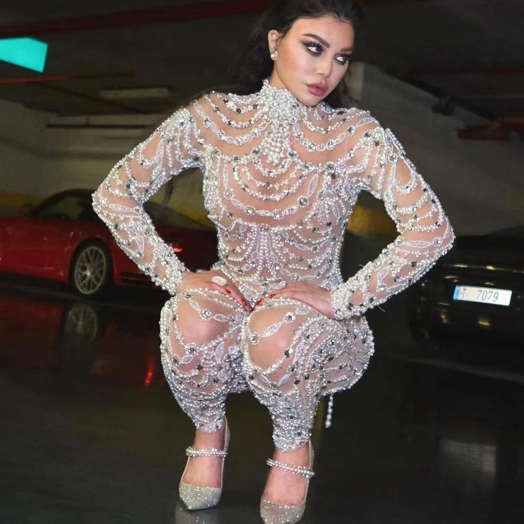 Sequin Sheer Slim Romper Elegant Party Jumpsuit