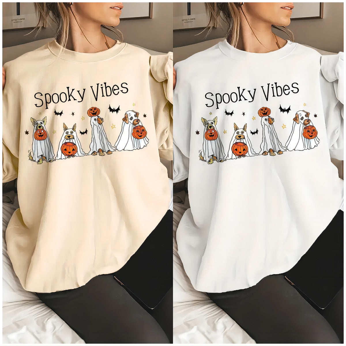 Halloween Dog Print Sweatshirt Casual Long Sleeve