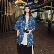 Thai-style Cuban Collar Floral Print Short Sleeve Shirt