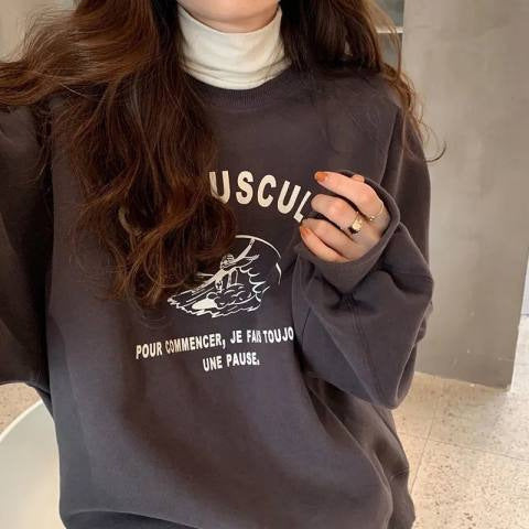 Women's Fleece-Lined Thick Round Neck Loose Fashion Sweater