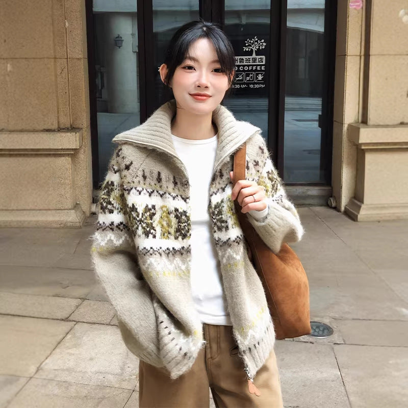 Retro Lazy-style Knitted Cardigan Coat for Women