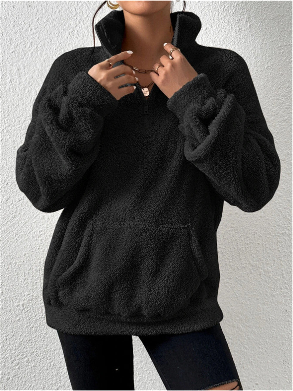 Autumn And Winter European And American Velvet Stand Collar Sweater