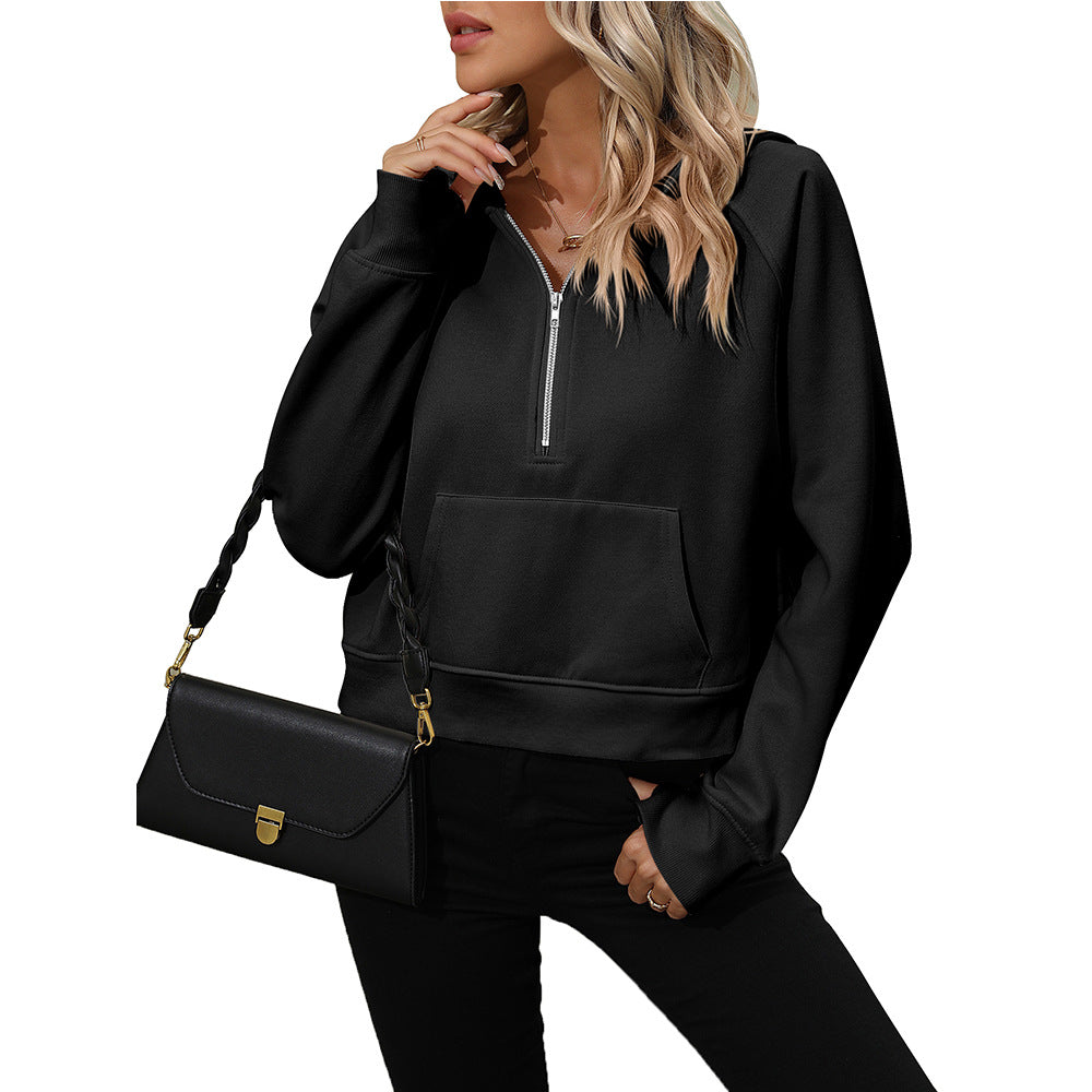 Women's Half-Zip Fleece Hooded Sweatshirt Chic Pullover