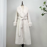 Faux Mink Fur Coat with Leather Trim, Long Over-the-Knee One-piece