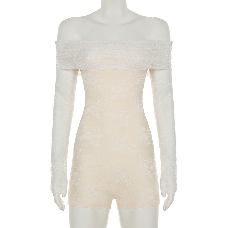 High-Waisted Jacquard Lace Romper Shorts