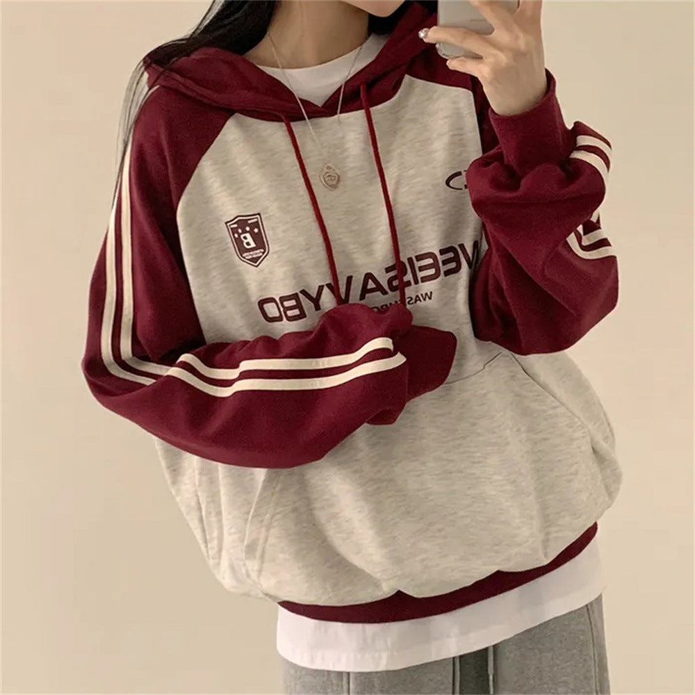 Women's Velvet Padded Contrast Hooded Sweatshirt
