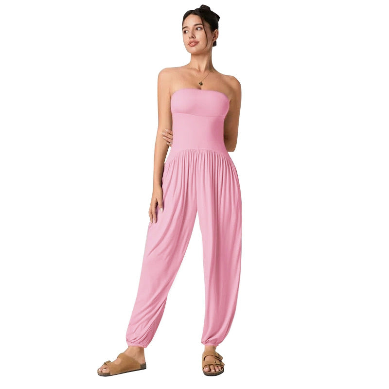 Casual Solid-Color Open-Back Summer Jumpsuit