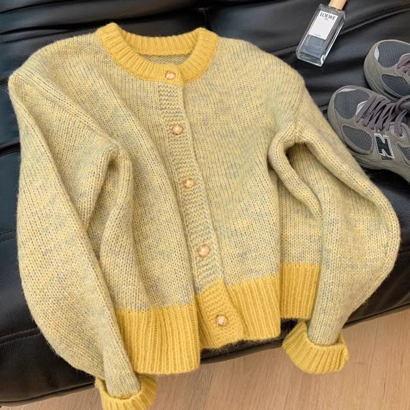 Spring and Autumn Thick Idle Style Small Knitted Cardigan Top