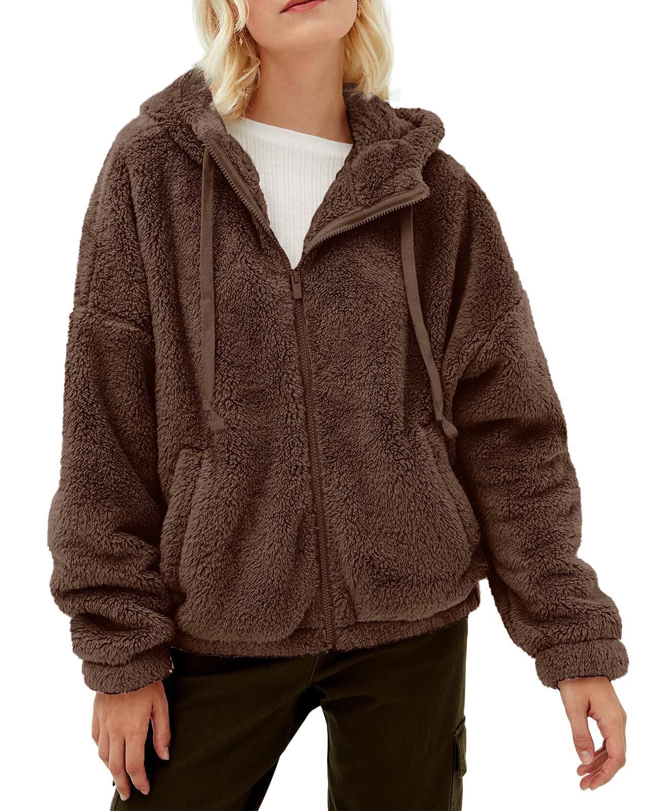 Casual And Comfortable Hooded Loose Zip Plush Pocket Sweatshirt